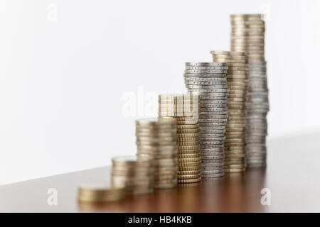 stacked coins perspective ascending Stock Photo