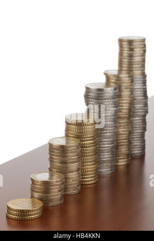 stacked coins vertical ascending Stock Photo