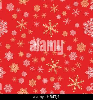 Christmas seamless pattern from snowflakes of different shapes on a red background. Winter backdrop vector illustration for fabric, wrapping, web, pos Stock Vector