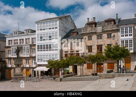 Main square and town hall, Viveiro, Lugo province, Region of Galicia, Spain, Europe Stock Photo