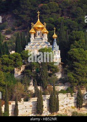 Golden domes of St. Mary Magdalene Stock Photo