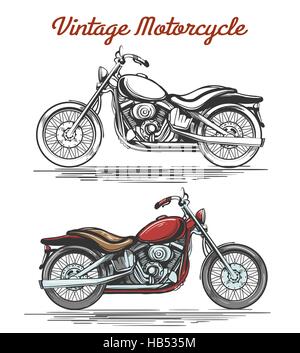 Vintage Motorcycle Set. Hand-drawn Colorful and Monochrome retro motorcycles isolated on white. Vector illustration. Stock Vector