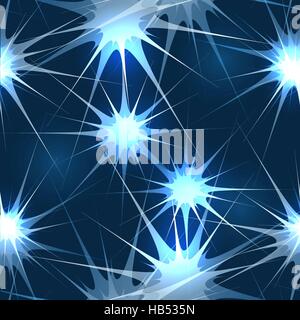 Seamless star pattern. Eight-pointed glowing stars on dark background. Vector illustration Stock Vector