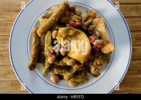 Classic Greek Cuisine. Green Beans and Potatoes in Olive Oil Stock Photo