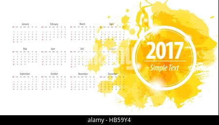 Beautiful abstract watercolor blots printable 12 monthly calendar 2017. Calendar week starts from sunday. Trendy design modern Stock Vector