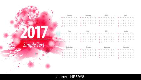 Beautiful abstract watercolor blots printable 12 monthly calendar 2017. Calendar week starts from sunday. Trendy design modern Stock Vector