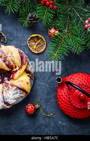 Christmas bun background with Christmas tree and decorations Stock Photo