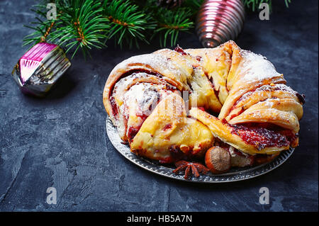 Christmas bun background with Christmas tree and decorations Stock Photo