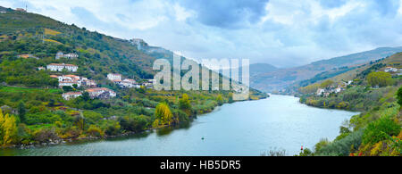 Douro river, wineyards and villages on a hills. Porto province. Portugal Stock Photo