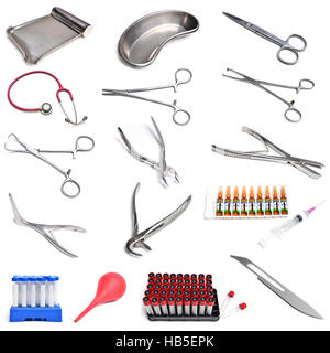 Surgical instruments isolated on white background Stock Photo