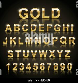 glossy golden font design set over black background Stock Vector