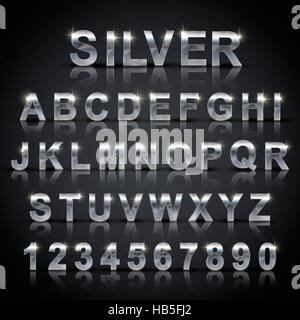 glossy silver font design set over black background Stock Vector