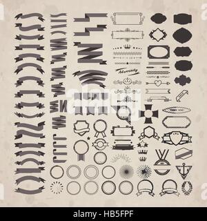 retro ribbons and labels collection isolated on beige Stock Vector