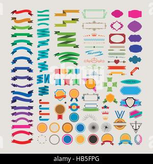 colorful ribbons and labels collection isolated on white Stock Vector