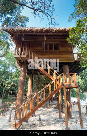 Summer beach tree house on tropical Koh Rong island, Cambodia Stock Photo