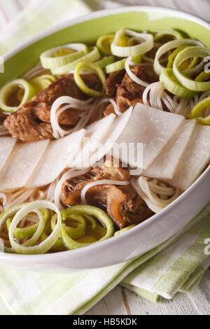 Korean beef ribs soup Galbitang close up in a bowl. vertical Stock Photo