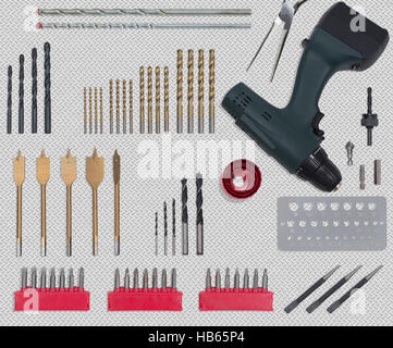 Drill tool accessories in Flat Lay Still Stock Photo