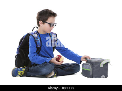 boy wearing back pack Stock Photo