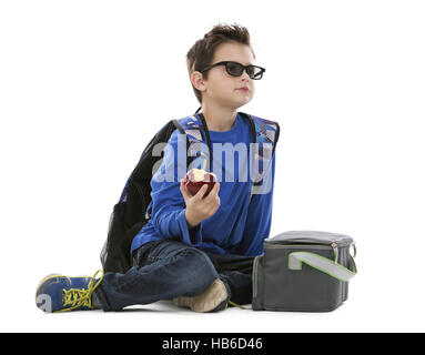 boy wearing back pack Stock Photo