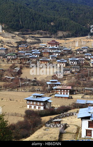 Colorful Dzong in beautiful bhutanese Village Stock Photo