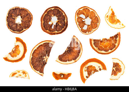 Dried oranges slices isolated on white background Stock Photo