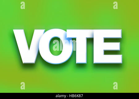 The word 'Vote' written in white 3D letters on a colorful background concept and theme. Stock Photo