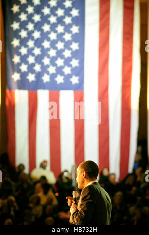 Sen. Barack Obama speaks to supporters during a town hall meeting at the State Capitol Complex March 30, 2008 in Harrisburg, Pa. Stock Photo