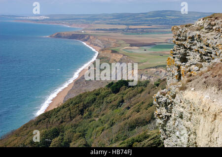 Looking over the landslip at Blackgang Chine and Whale Chine on Chale Bay, Isle of Wight Stock Photo