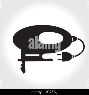 Fret saw tool icon, black silhouette. Element logo jigsaw  isolated on white background. Vector illustration Stock Vector