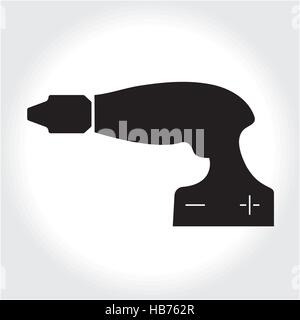 Drill tool icon, black silhouette. Element logo   isolated on white background. Vector illustration Stock Vector