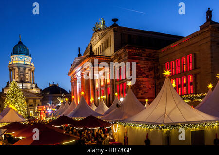 Berlin Christmas Market stall Berlin Gendarmenmarkt evening lights Germany Stock Photo