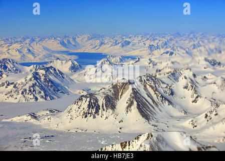 View at Greenland frozen mountains from above Stock Photo