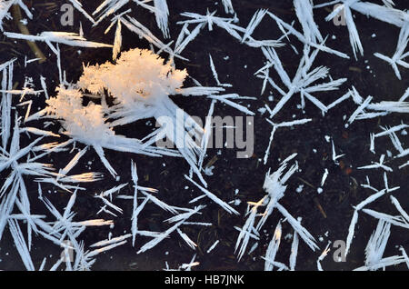 snowflakes and ice crystal on frozen lake Stock Photo