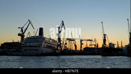cruise ship at a dockyard, harbour, Hamburg, Germany Stock Photo