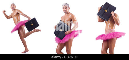 Man wearing ballet tutu isolated on white Stock Photo