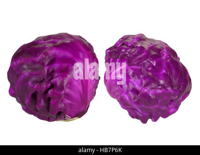 Two fresh whole red ripe cabbages isolated on white background Stock Photo
