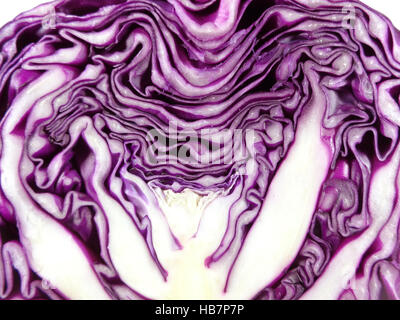 Close-up of Texture and Pattern of Fresh Ripe Bright Red Cabbage Cut in Half Stock Photo