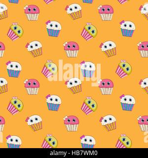 Sweet Tasty Cupcake Seamless Pattern Vector Illustration Stock Vector