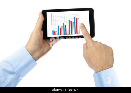 Hand with touchpad pc and business diagram Stock Photo