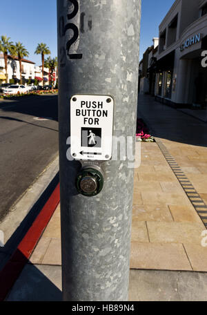 Pedestrian cross walk button on El Paseo Drive, Palm Desert California Stock Photo