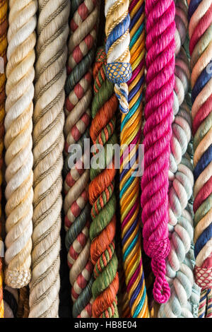 Passementerie, stair ropes and barrier ropes in various colours, thicknesses and lengths, Munich, Bavaria, Germany Stock Photo