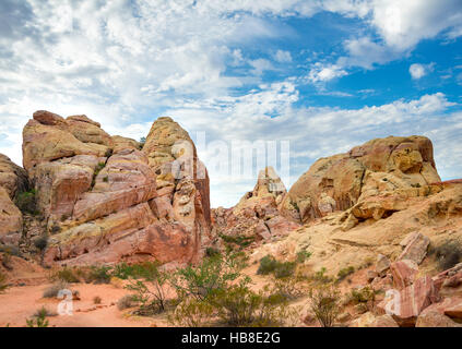 Orange-red rock formations, sandstone, White Domes Trail, Valley of Fire State Park, Mojave Desert, Nevada, USA Stock Photo