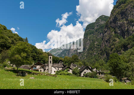 Village of Foroglio, Bavona Valley, Valle Bavona, Canton of Ticino, Switzerland Stock Photo