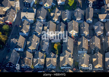 Aerial view, age spots, historical town center of Freudenberg, half-timbered houses, Freudenberg, Siegen-Wittgenstein, Stock Photo