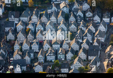 Aerial view, age spots, historical town center of Freudenberg, half-timbered houses, Freudenberg, Siegen-Wittgenstein, Stock Photo