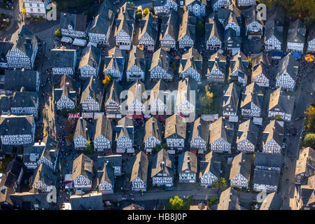 Aerial view, age spots, historical town center of Freudenberg, half-timbered houses, Freudenberg, Siegen-Wittgenstein, Stock Photo