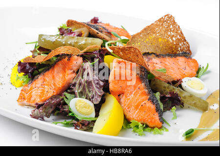 Caesar Salad with Salmon Stock Photo