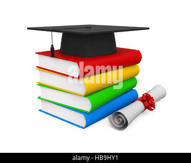 Graduation Cap and Books Stock Photo