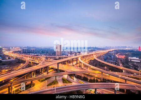 nanjing city interchange in nightfall Stock Photo