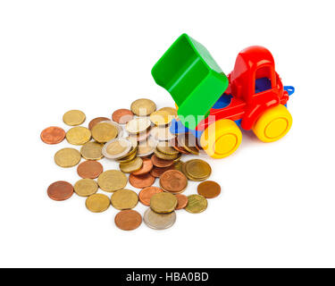 Toy car truck and money coins Stock Photo